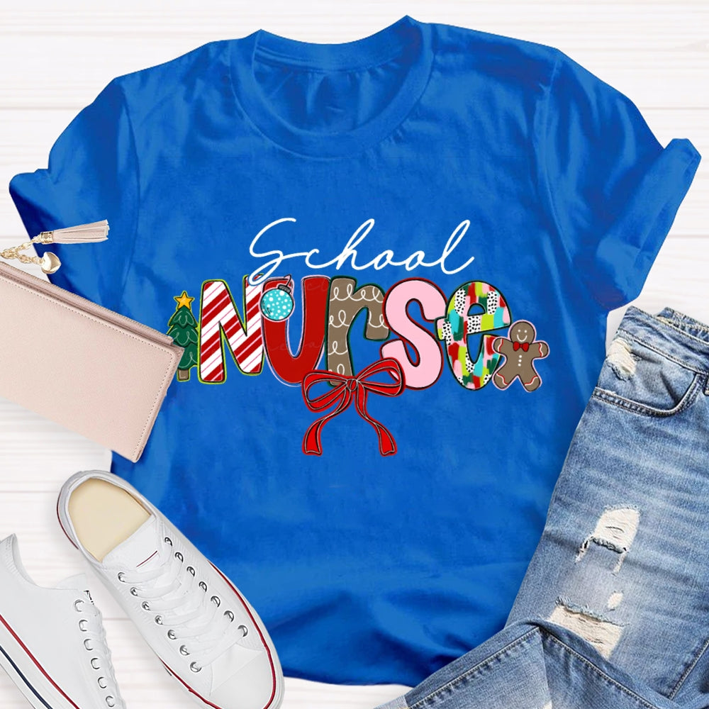 School Nurse Bow Christmas T-shirt