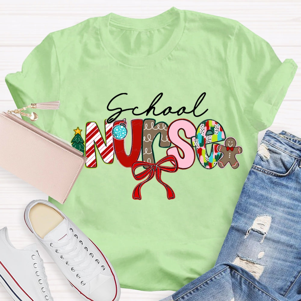 School Nurse Bow Christmas T-shirt