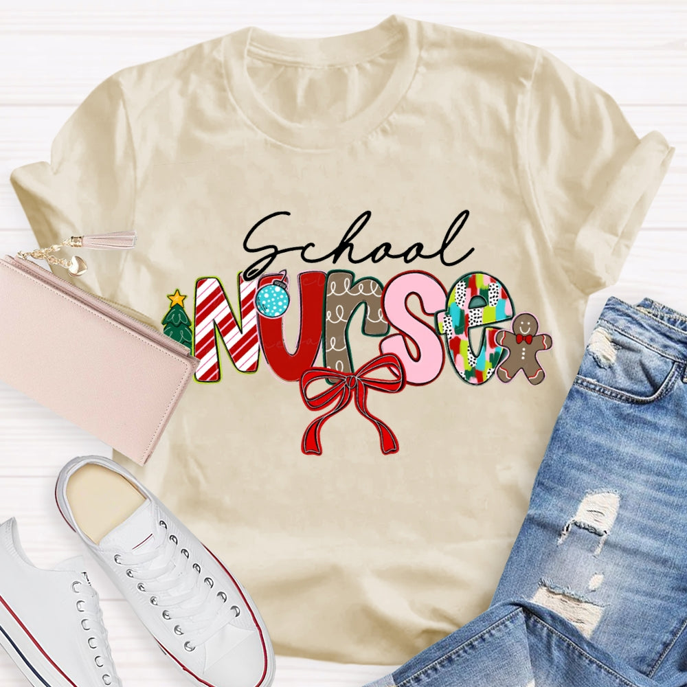 School Nurse Bow Christmas T-shirt
