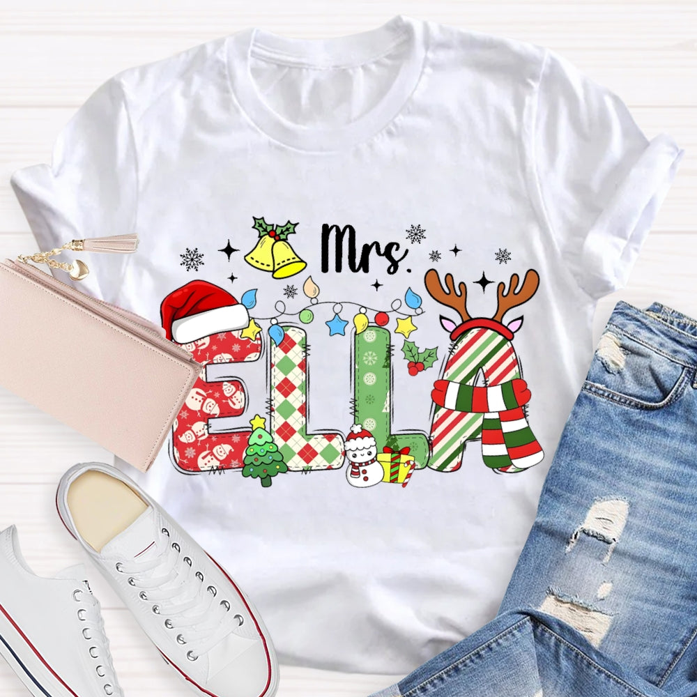 Personalized Name Christmas Atmosphere Fonts And Snowflakes Christmas T-shirt