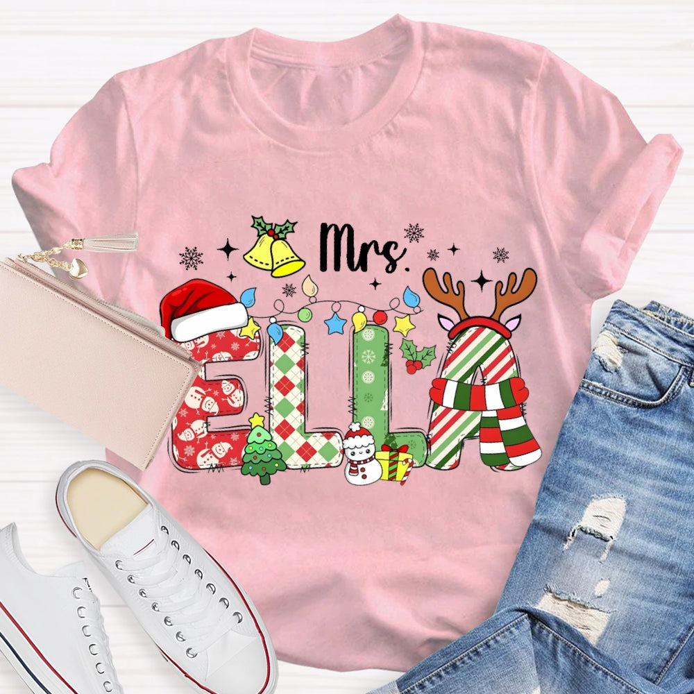 Personalized Name Christmas Atmosphere Fonts And Snowflakes Christmas T-shirt
