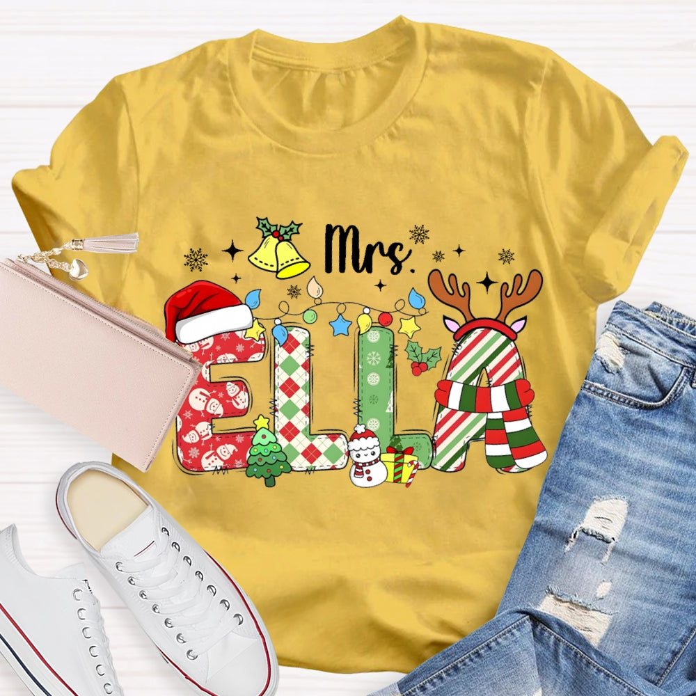 Personalized Name Christmas Atmosphere Fonts And Snowflakes Christmas T-shirt
