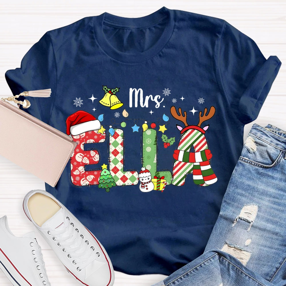 Personalized Name Christmas Atmosphere Fonts And Snowflakes Christmas T-shirt
