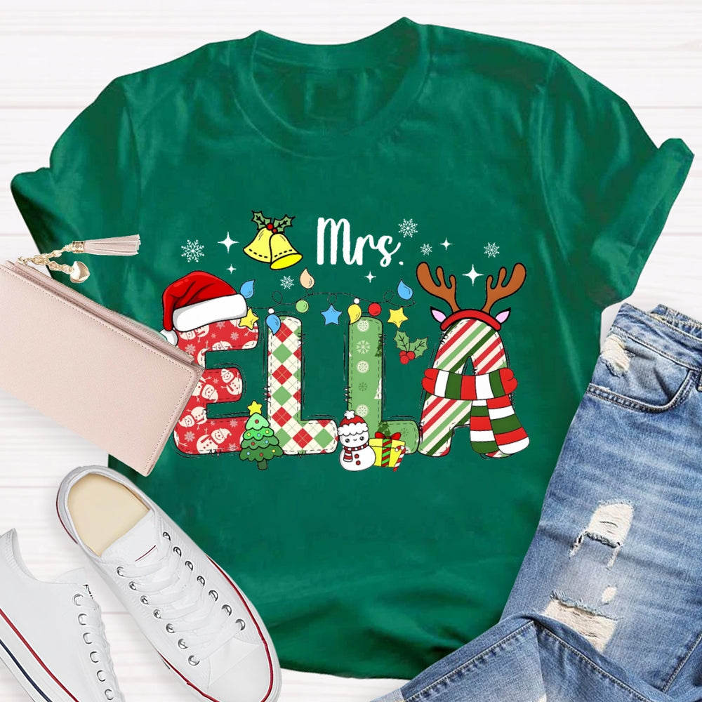 Personalized Name Christmas Atmosphere Fonts And Snowflakes Christmas T-shirt