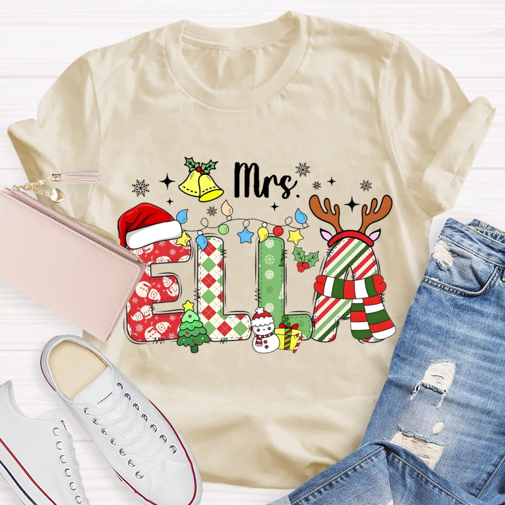 Personalized Name Christmas Atmosphere Fonts And Snowflakes Christmas T-shirt