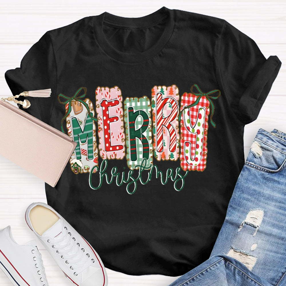Merry Christmas Colorful Square Font Christmas T-shirt