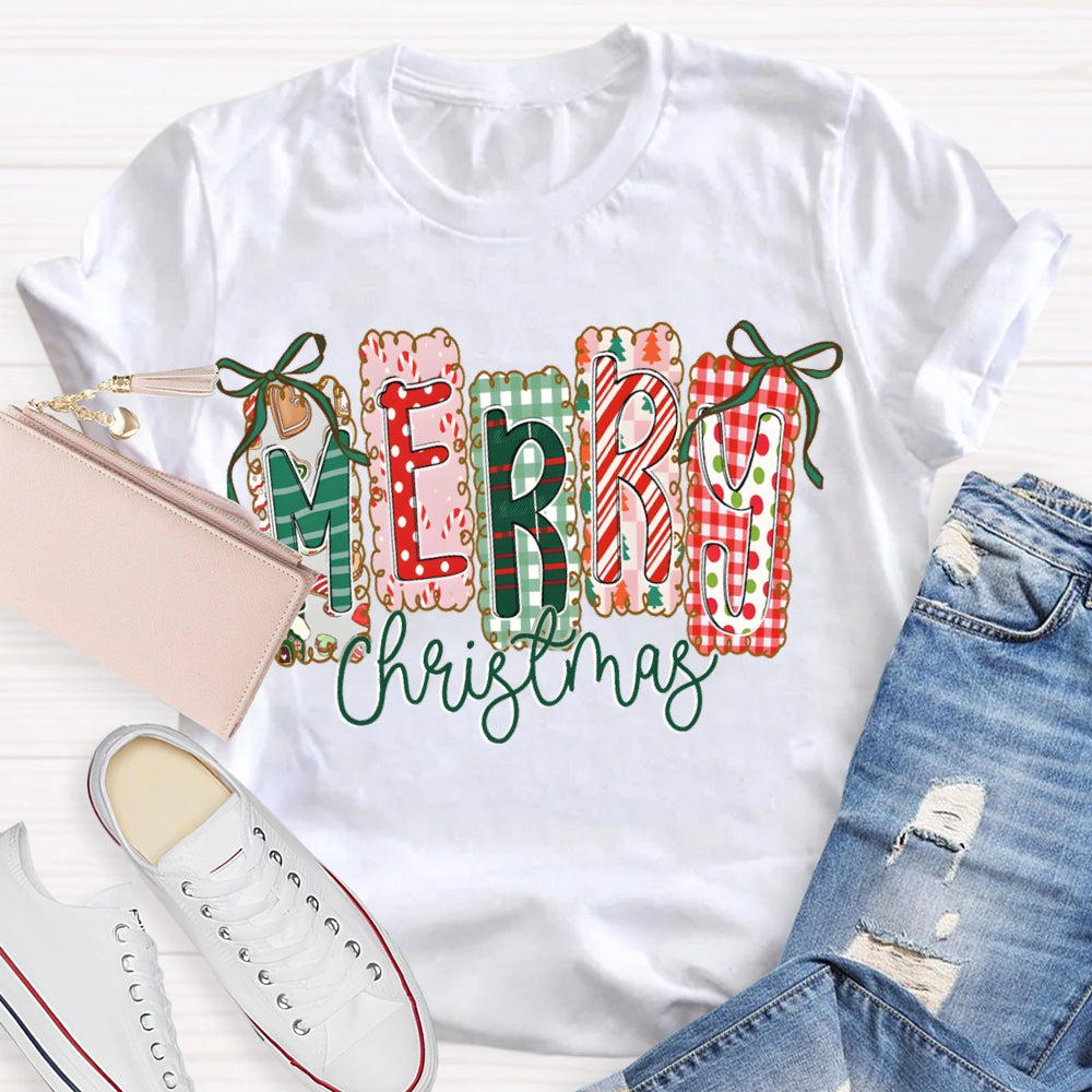 Merry Christmas Colorful Square Font Christmas T-shirt