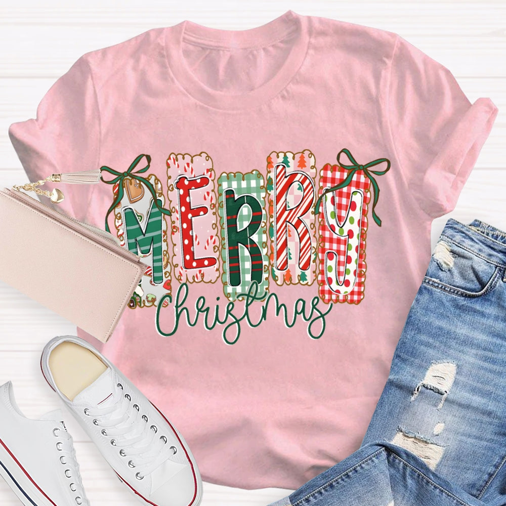 Merry Christmas Colorful Square Font Christmas T-shirt