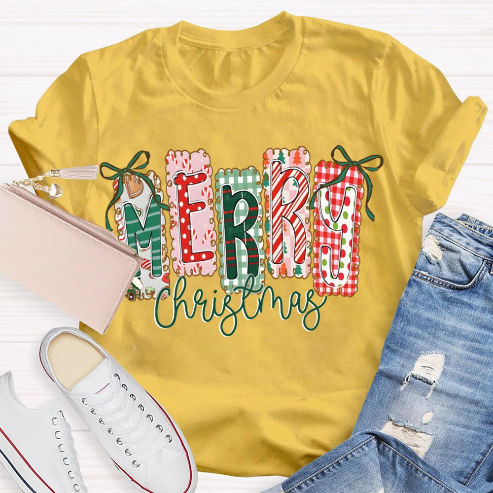 Merry Christmas Colorful Square Font Christmas T-shirt