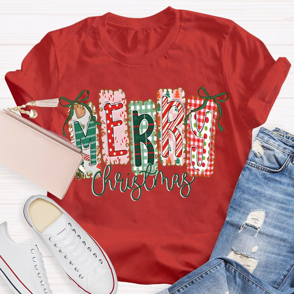 Merry Christmas Colorful Square Font Christmas T-shirt