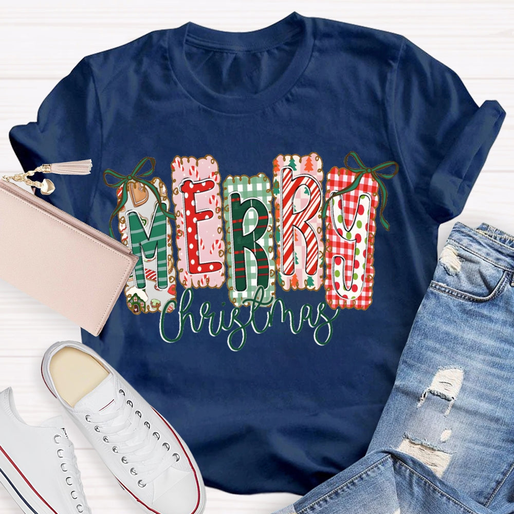 Merry Christmas Colorful Square Font Christmas T-shirt