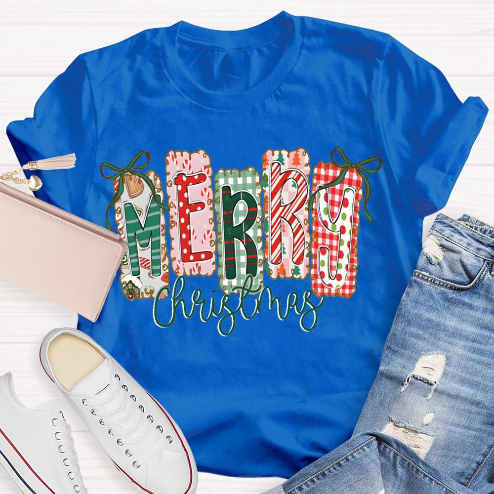 Merry Christmas Colorful Square Font Christmas T-shirt