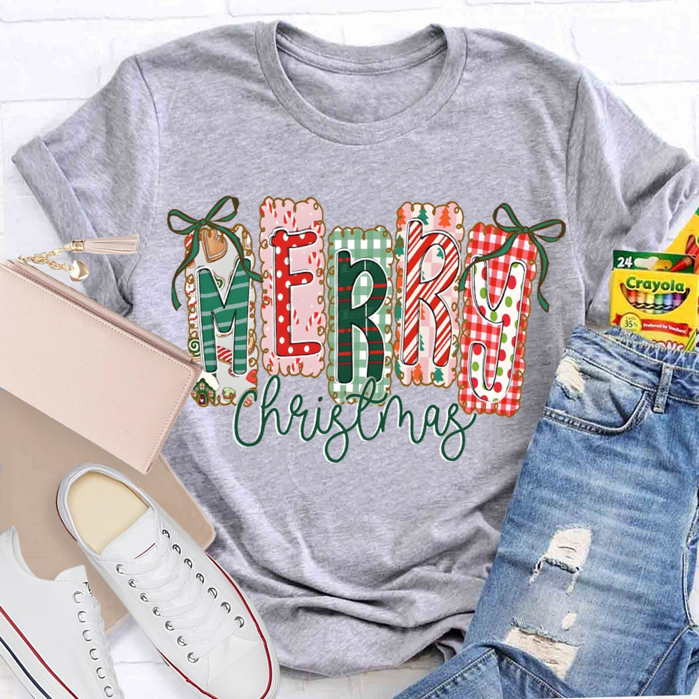 Merry Christmas Colorful Square Font Christmas T-shirt