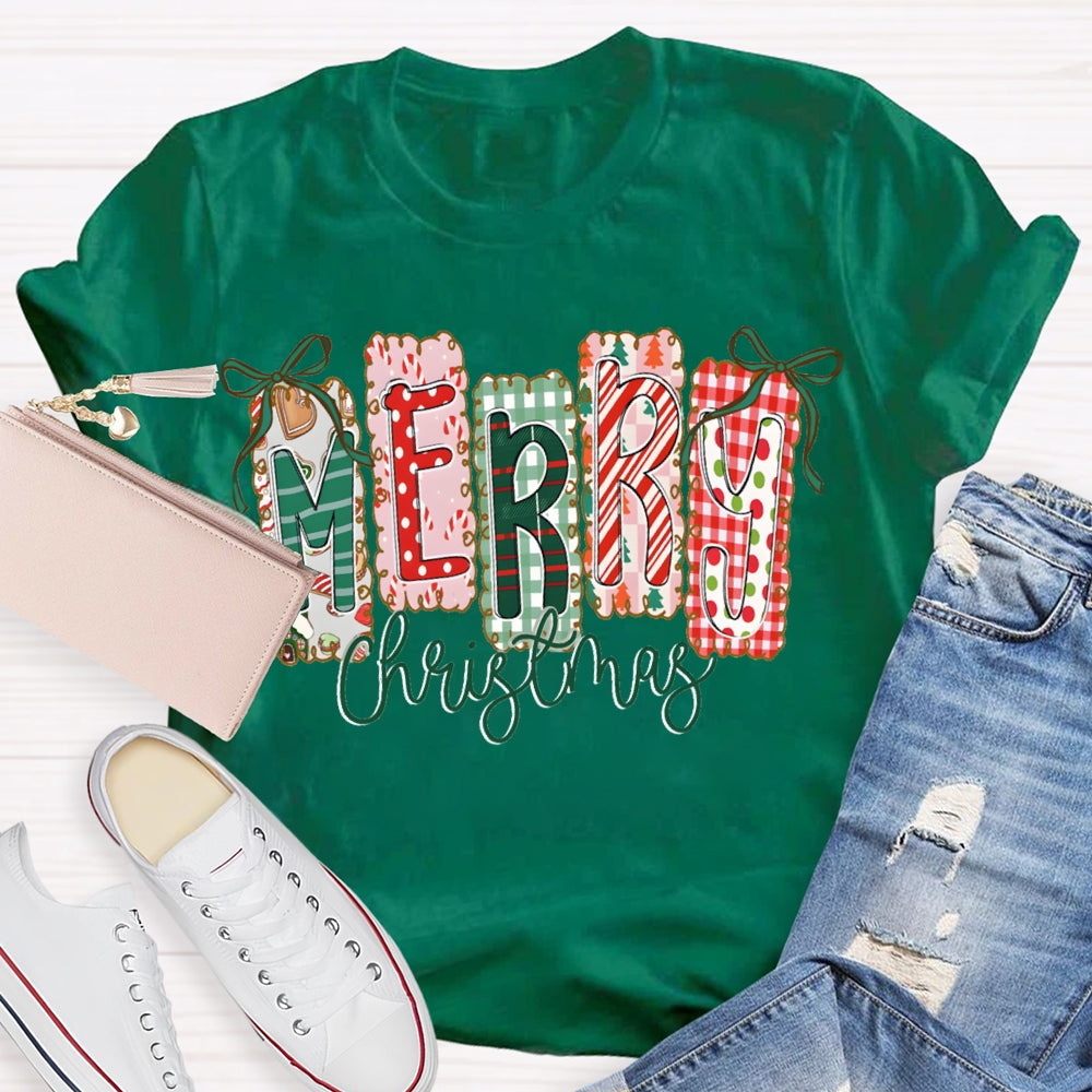 Merry Christmas Colorful Square Font Christmas T-shirt