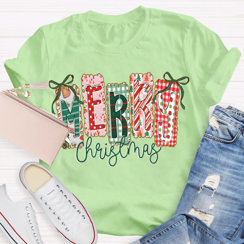 Merry Christmas Colorful Square Font Christmas T-shirt