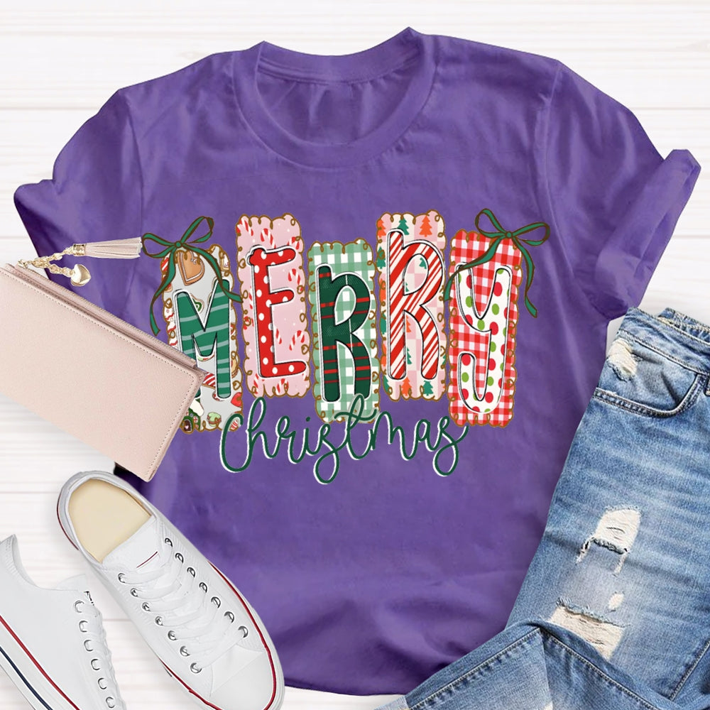 Merry Christmas Colorful Square Font Christmas T-shirt