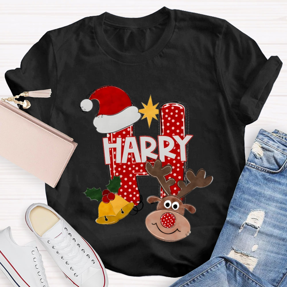H Is For Happy Santa Hat And Elk Christmas Tree T-shirt