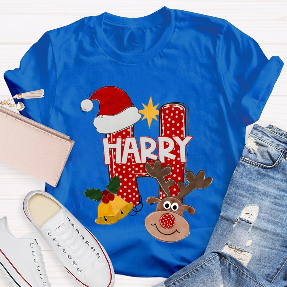 H Is For Happy Santa Hat And Elk Christmas Tree T-shirt