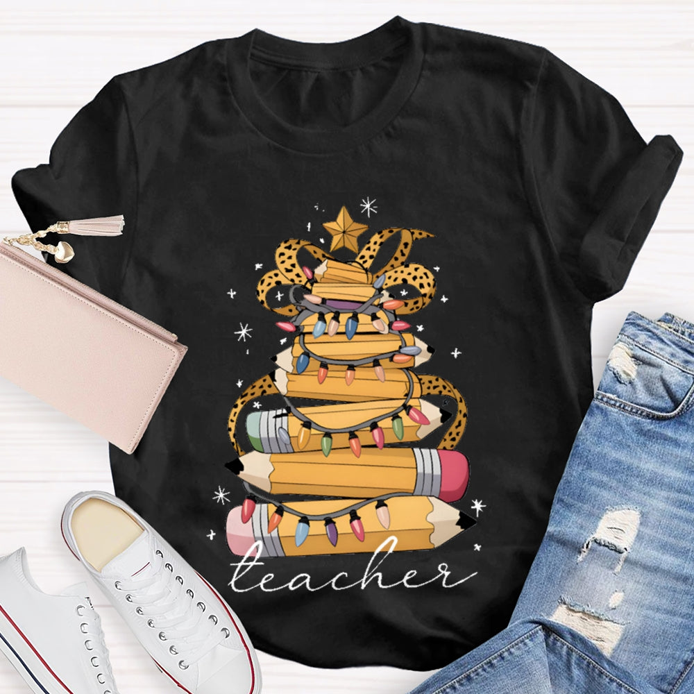 Christmas Light Pencils Teacher Christmas T-shirt