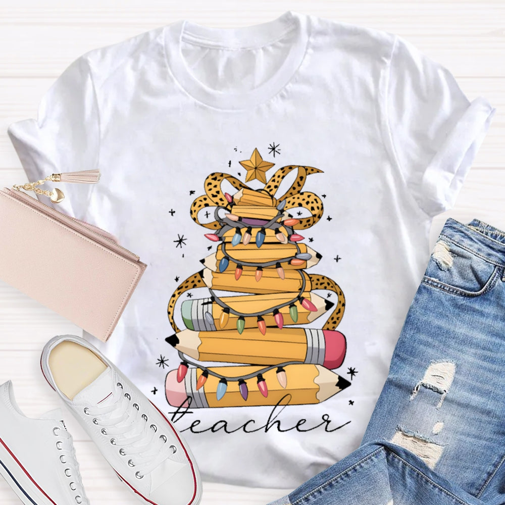 Christmas Light Pencils Teacher Christmas T-shirt