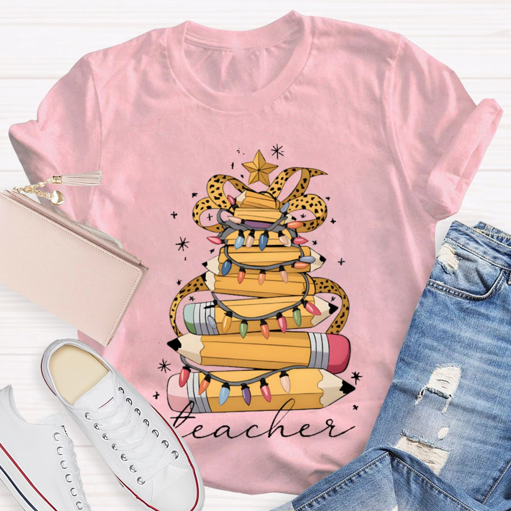 Christmas Light Pencils Teacher Christmas T-shirt