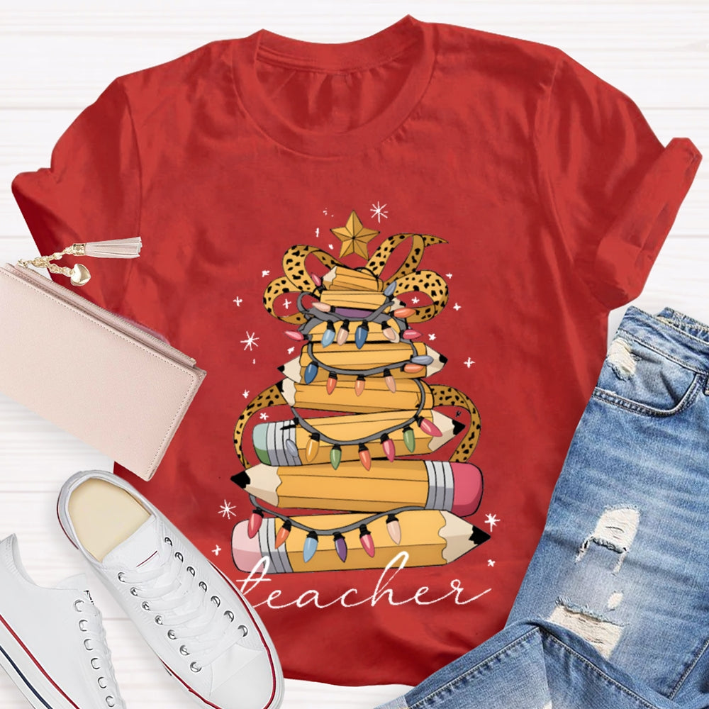 Christmas Light Pencils Teacher Christmas T-shirt
