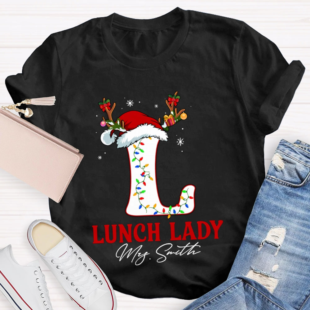 Personalized Name L Is For Lunch Lady Christmas Hat T-shirt