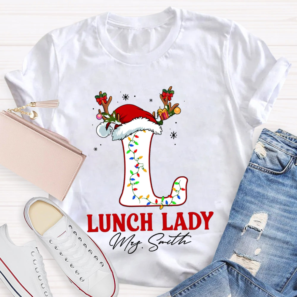 Personalized Name L Is For Lunch Lady Christmas Hat T-shirt