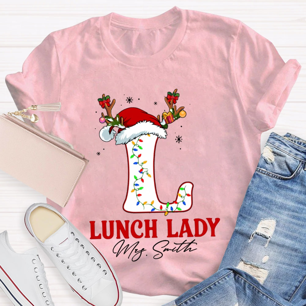 Personalized Name L Is For Lunch Lady Christmas Hat T-shirt