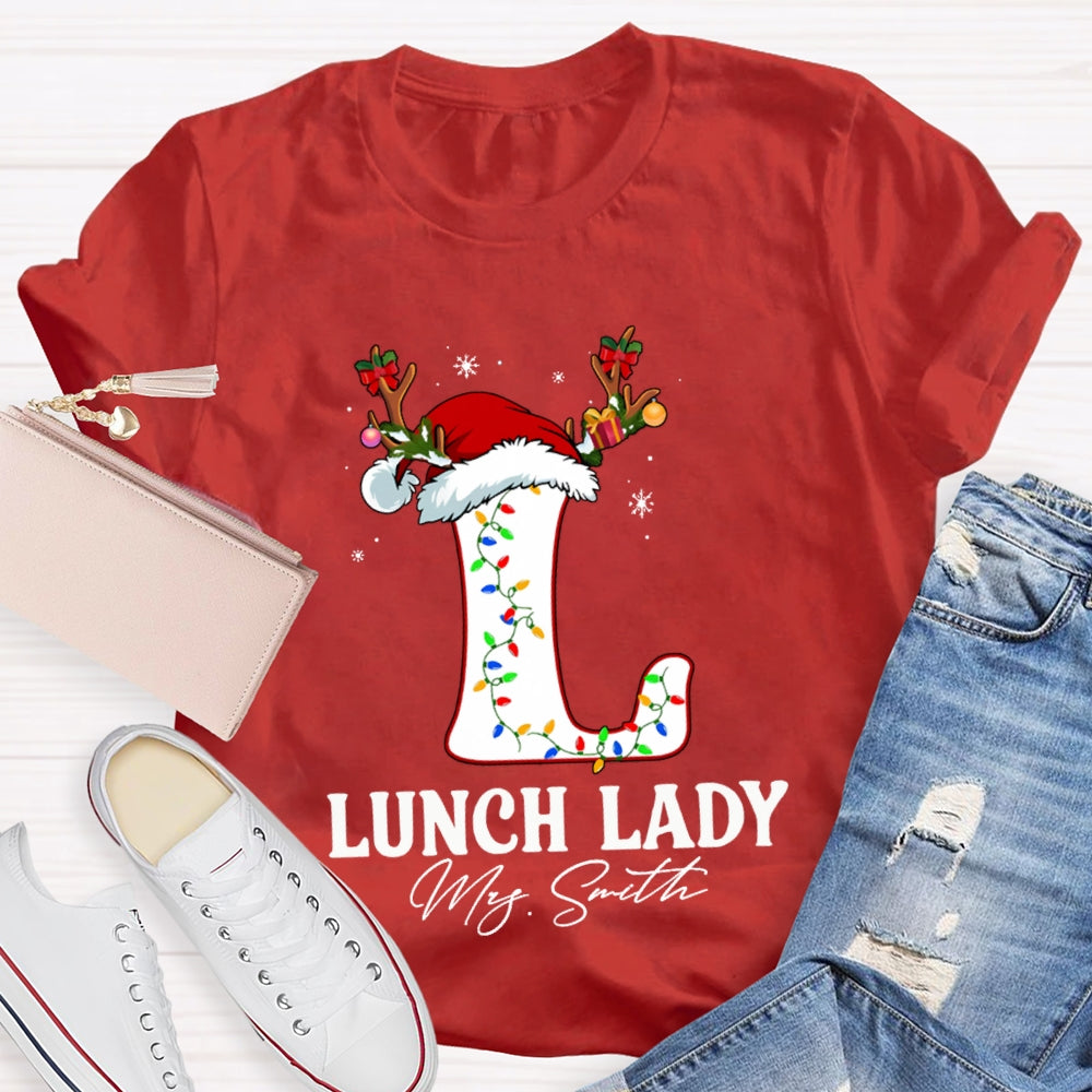 Personalized Name L Is For Lunch Lady Christmas Hat T-shirt