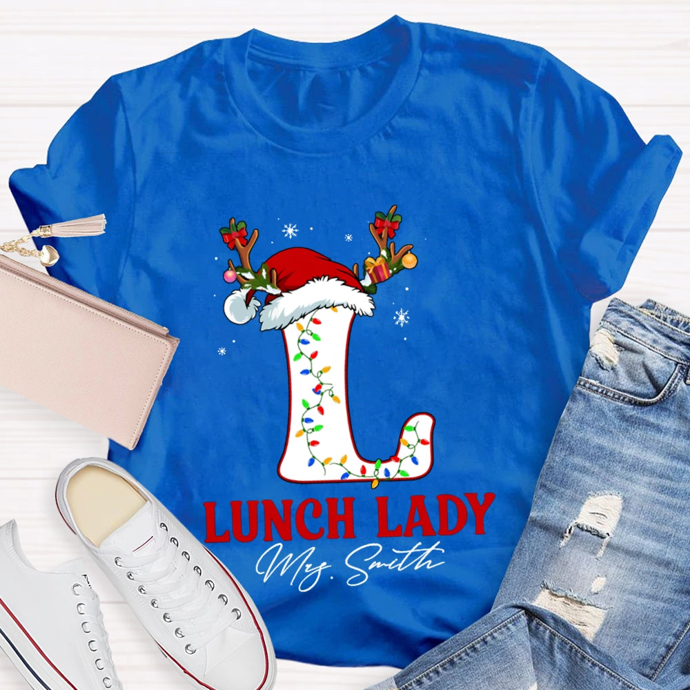 Personalized Name L Is For Lunch Lady Christmas Hat T-shirt