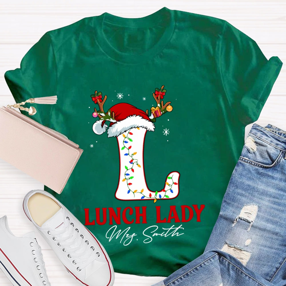 Personalized Name L Is For Lunch Lady Christmas Hat T-shirt