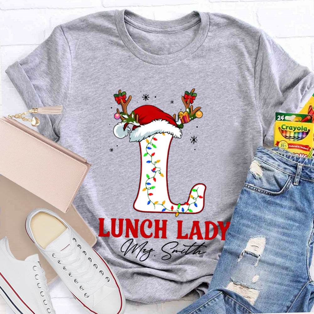 Personalized Name L Is For Lunch Lady Christmas Hat T-shirt
