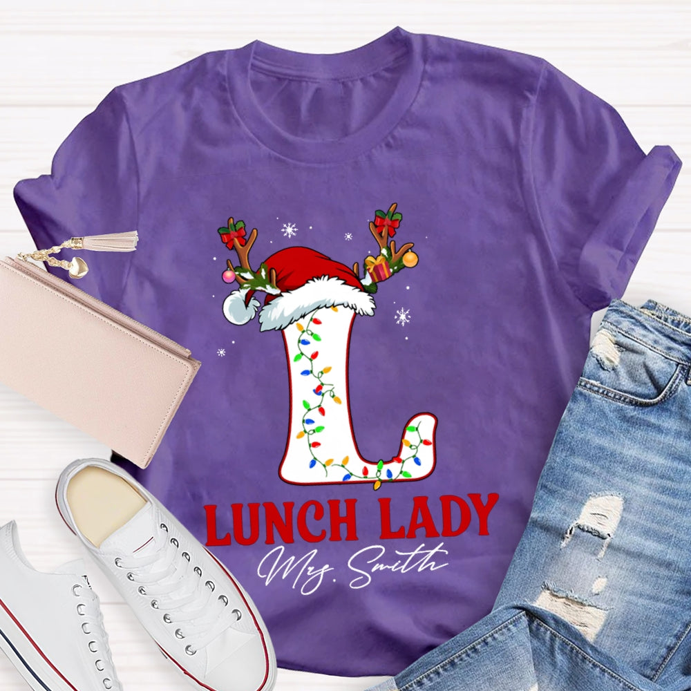 Personalized Name L Is For Lunch Lady Christmas Hat T-shirt
