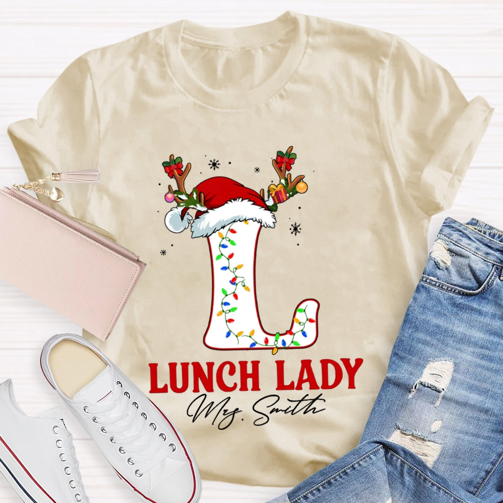 Personalized Name L Is For Lunch Lady Christmas Hat T-shirt