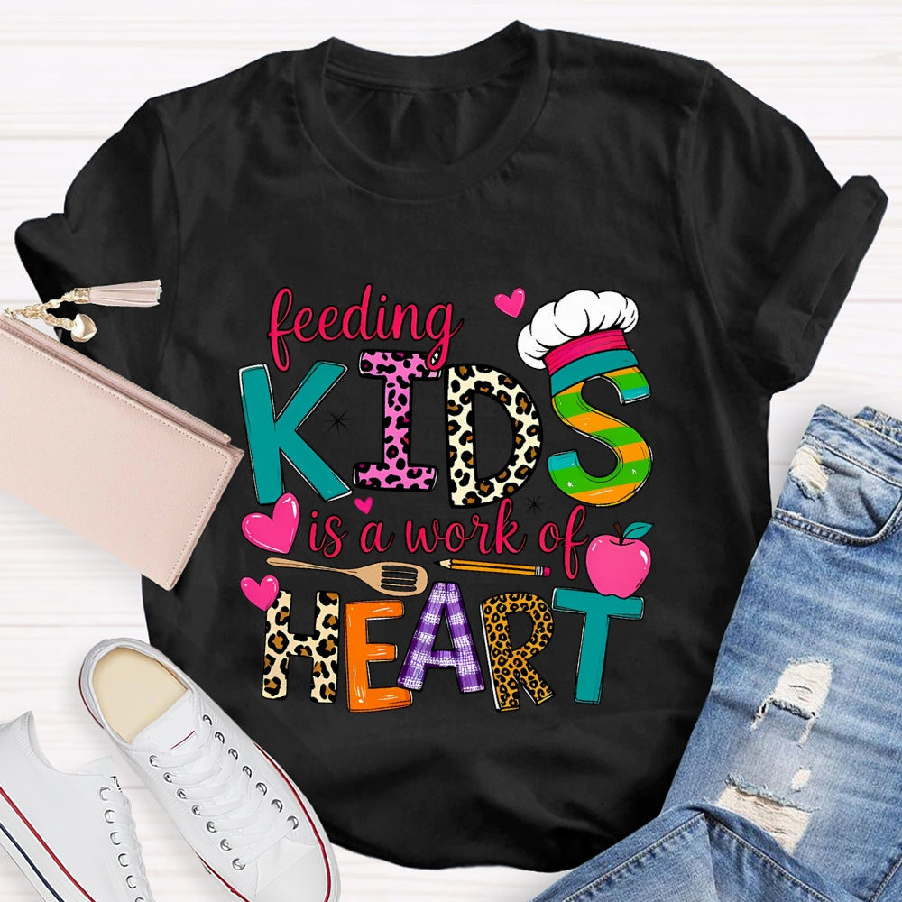 Feeding Kids Is A Work of Heart Leopard Letter T-shirt