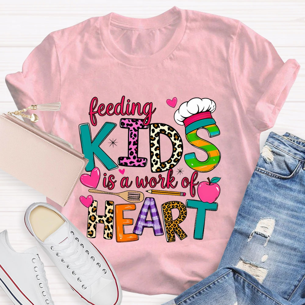 Feeding Kids Is A Work of Heart Leopard Letter T-shirt