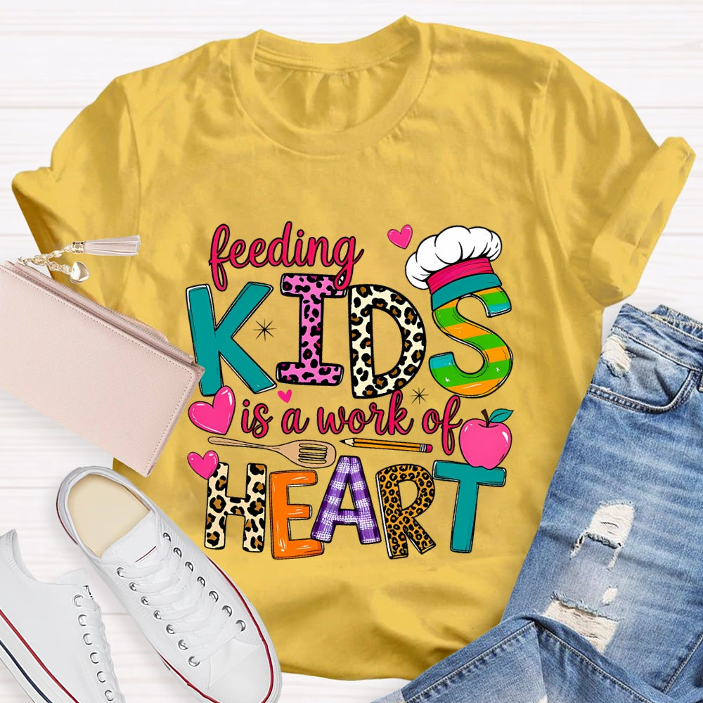 Feeding Kids Is A Work of Heart Leopard Letter T-shirt