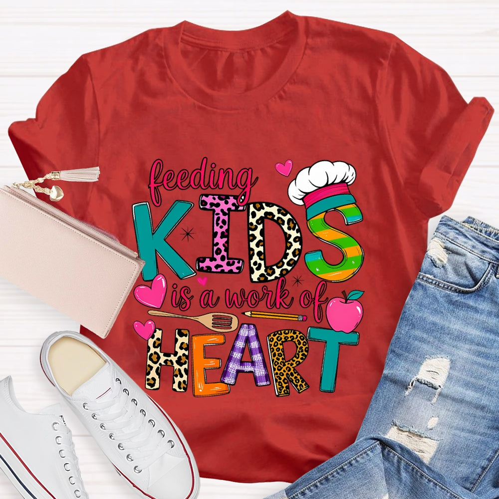 Feeding Kids Is A Work of Heart Leopard Letter T-shirt