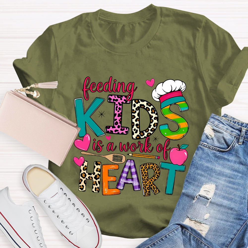 Feeding Kids Is A Work of Heart Leopard Letter T-shirt