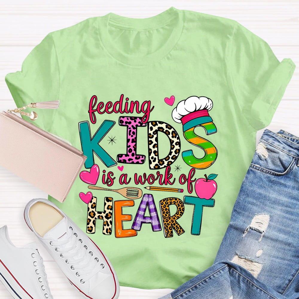 Feeding Kids Is A Work of Heart Leopard Letter T-shirt