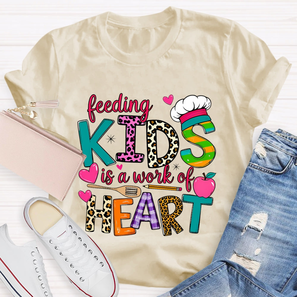 Feeding Kids Is A Work of Heart Leopard Letter T-shirt