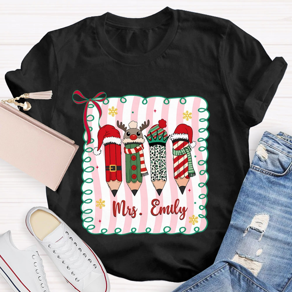 Personalized Name Christmas 4 Pencils T-Shirt