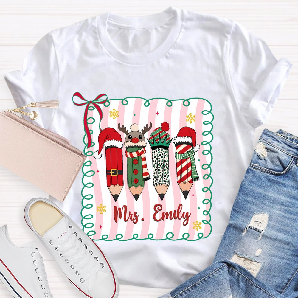 Personalized Name Christmas 4 Pencils T-Shirt