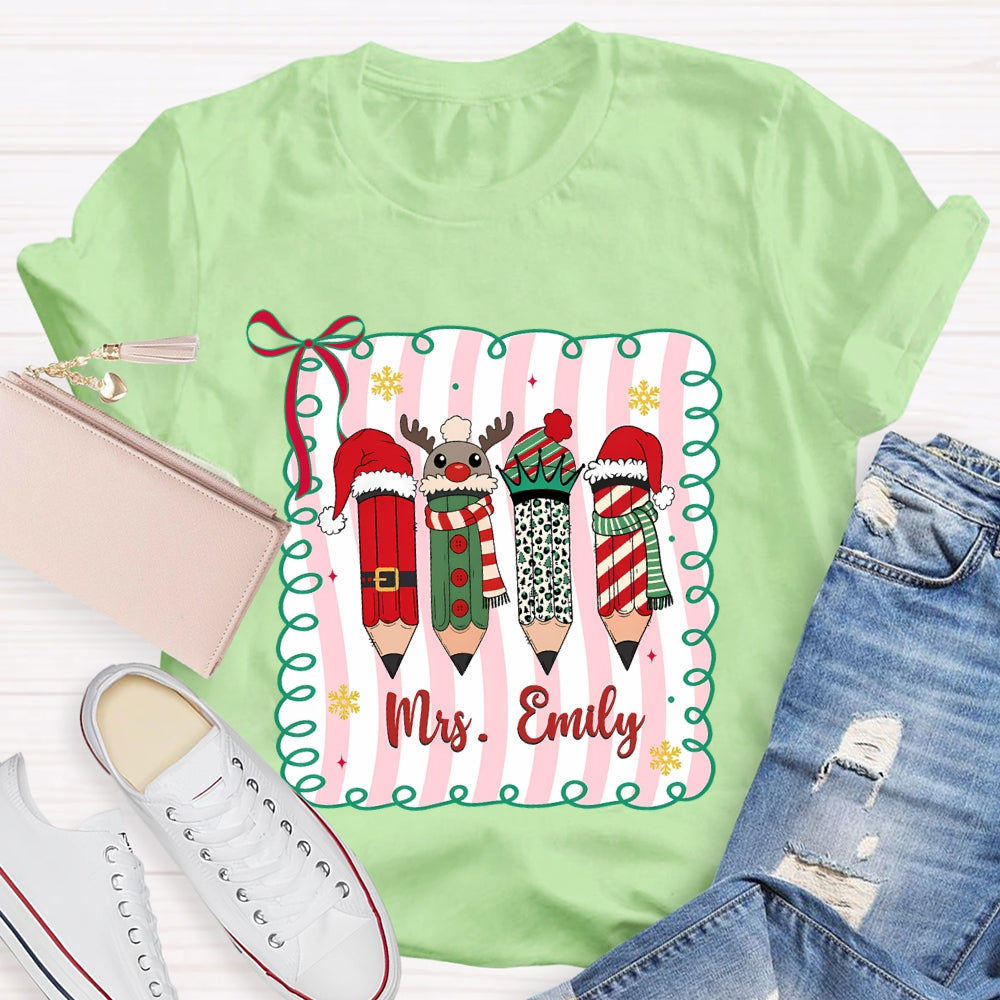Personalized Name Christmas 4 Pencils T-Shirt