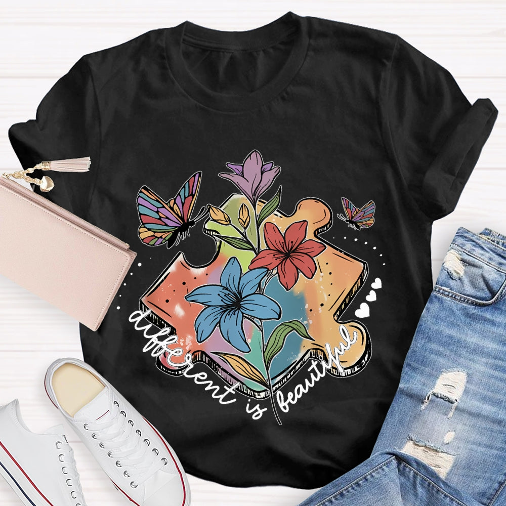 Different Is Beautiful Flower Butterfly T-Shirt