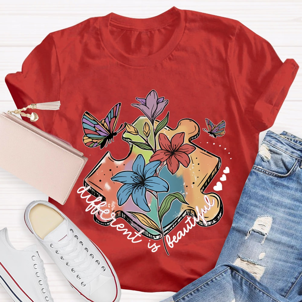 Different Is Beautiful Flower Butterfly T-Shirt