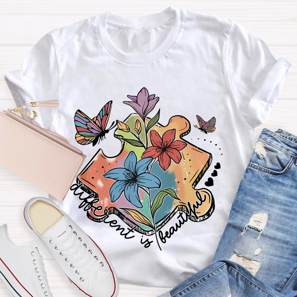 Different Is Beautiful Flower Butterfly T-Shirt