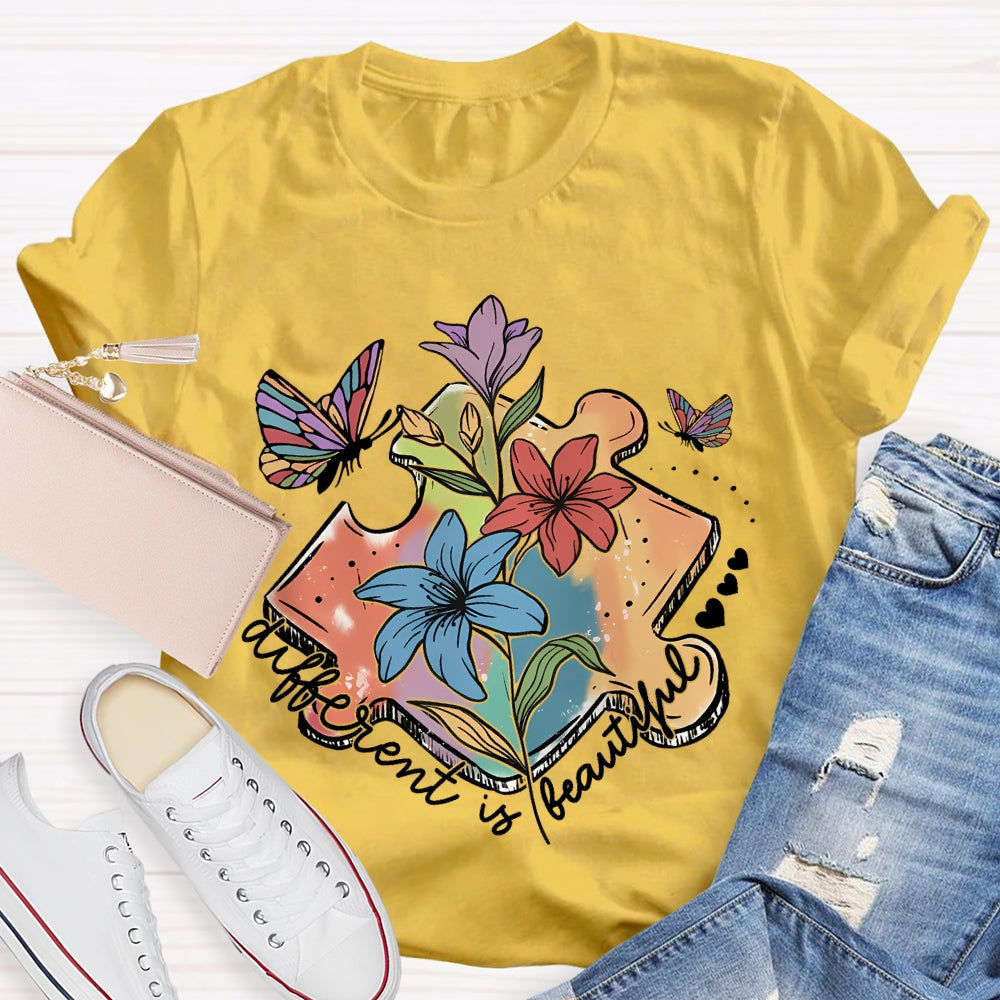 Different Is Beautiful Flower Butterfly T-Shirt