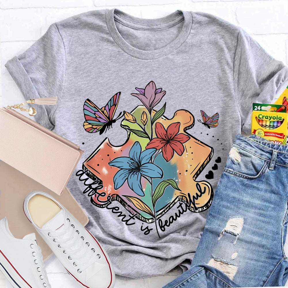Different Is Beautiful Flower Butterfly T-Shirt